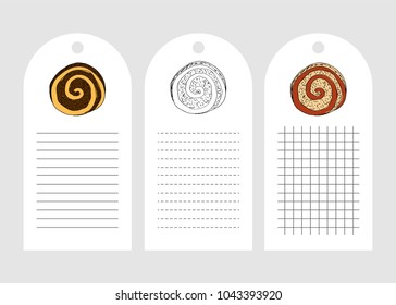 Paper tags template with bisquit in hand drawn style. For print, recipe-book, planner. Vector illustration