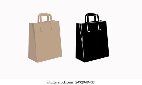 Paper take away bag. Vector flat isolated illustration of a paper bag