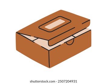 Paper takeaway food box. Fast food packaging container, delivery cardboard box flat vector illustration. Carton food packaging on white