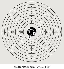 Paper target with precise hits in the center vector illustration