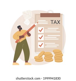 Paper tax filing abstract concept vector illustration. End your tax form via mail service, tax return, job earnings, fill income statement, financial report, money refund abstract metaphor.