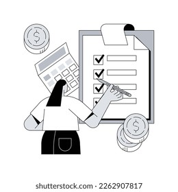 Paper tax filing abstract concept vector illustration. End your tax form via mail service, tax return, job earnings, fill income statement, financial report, money refund abstract metaphor.