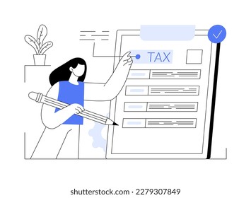 Paper tax filing abstract concept vector illustration. End your tax form via mail service, tax return, job earnings, fill income statement, financial report, money refund abstract metaphor.