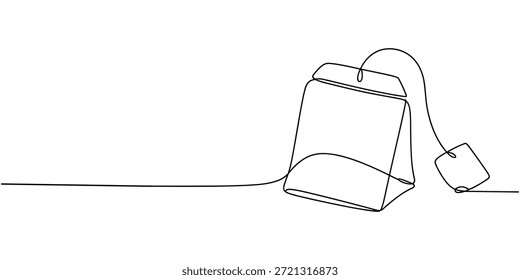 paper tea bag continuous one line drawing, One continuous line drawing of paper tea bag. Hot herbal drink for morning routine and breakfast in simple linear style. Editable stroke. Doodle vector