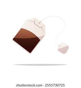 Paper tea bag with empty label isolated on white background.
