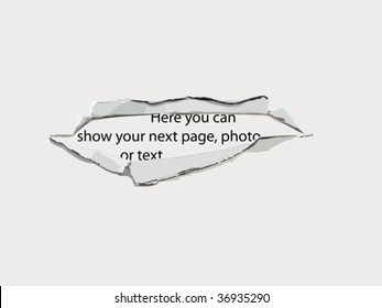 paper teared up in the middle of a page to make a look-through to the next page