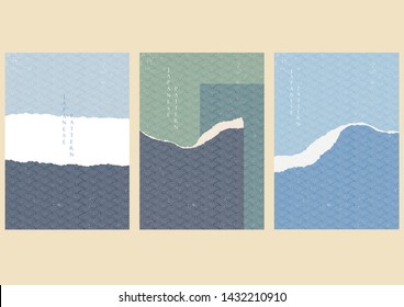 Paper tears background vector. Japanese wave pattern template set.