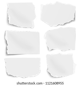 Paper tears of different shapes set isolated on white background. Vector paper template.