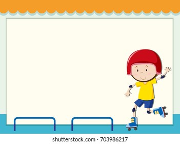 Paper template with boy rollerskating illustration