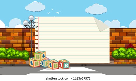 Paper template with brickwall in background illustration