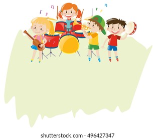 Paper template with children in the band illustration