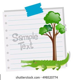Paper template with crocodile and tree illustration