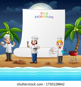 Paper template design with happy chef cooking