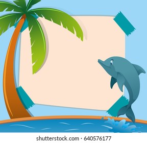 Paper template with dolphin in ocean illustration