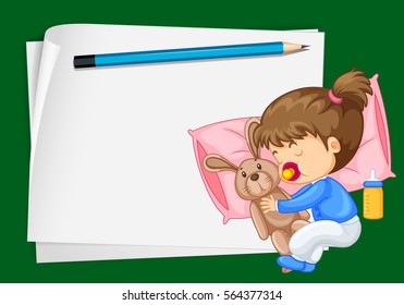 Paper template with girl sleeping illustration