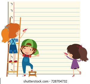 Paper Template With Happy Children Writing Illustration