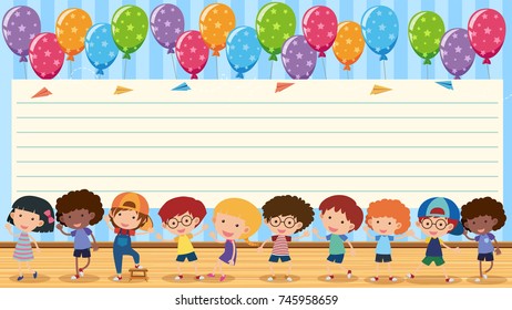 Paper template with happy kids  illustration