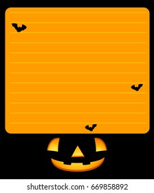 Plantilla de papel con ilustración jack-o-lantern y murciélagos