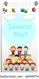 Paper template with kids playing pyramid illustration