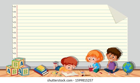 Paper template with kids playing in the room illustration