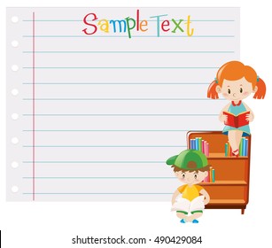 Paper template with kids reading books illustration