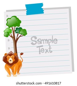 Paper template with lion and tree illustration