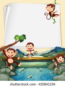 Paper template with monkeys in background illustration