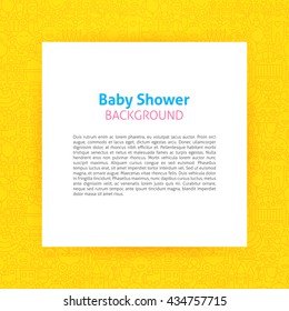 Paper Template over Baby Shower Line Art Background. Vector Illustration of Piece of Paper over Newborn and Toys Outline Modern Design.