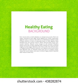 Paper Template over Healthy Eating Line Art Background. Vector Illustration of Piece of Paper over Fruits and Vegetables Outline Modern Design.