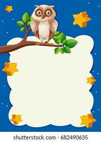 Plantilla de papel con ilustración de búho por la noche