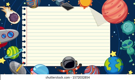 Paper template with planets in space background illustration