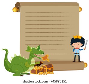 Paper template with prince and dragon illustration