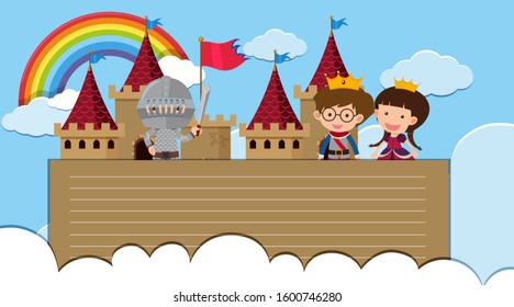 Paper template with prince and princess in the sky illustration