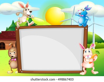 Paper template with rabbits in background illustration