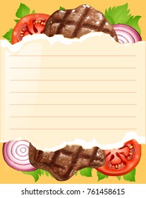 Paper template with steak and vegetables illustration