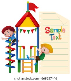 Plantilla de papel con ilustración de escalada de dos niños
