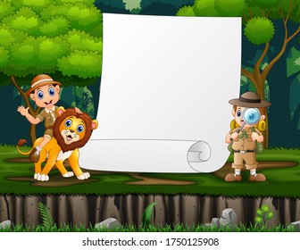 Paper template with two boys explorer