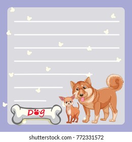 Paper template with two dogs and bone illustration