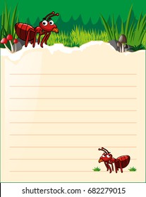 Paper template with two red ants illustration