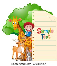 Paper template with wild animals and boy illustration