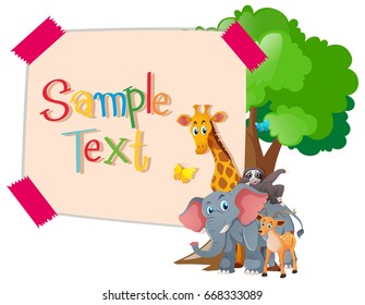 Paper template with wild animals under tree illustration