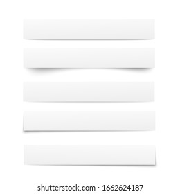 Paper templates. Collection of white note papers with shadows. Paper separators, dividers. Page delimiters. Vector illustration