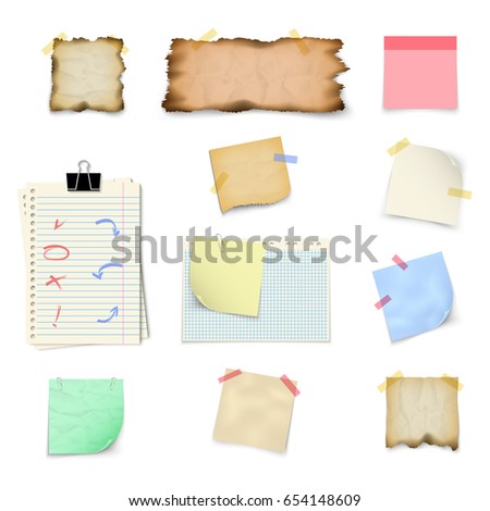 Paper templates for notes, isolated on white background 