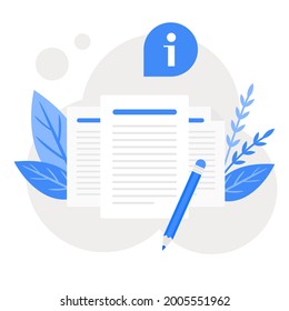 Paper with text. Brief, contract terms and conditions, document paper, assignment concept. Vector isolated illustration.
