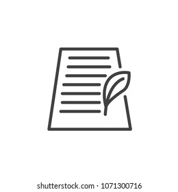 Paper text document and feather pen outline icon. linear style sign for mobile concept and web design. Writing simple line vector icon. Symbol, logo illustration. Pixel perfect vector graphics