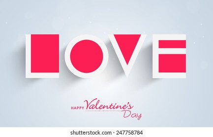 Paper text Love on shiny sky blue background for Happy Valentines Day celebration.