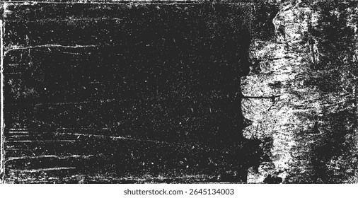Fundo da textura do papel. Grunge preto e branco. Textura de sobreposição de angústia. Abstrato pó de superfície e conceito de fundo de parede suja áspera. Efeito desgastado, rasgado e resistido. Ilustração vetorial, EPS 10.