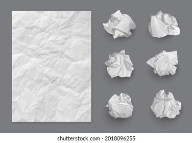 Paper texture. Crumpled balls and realistic writing piece of damaged paper decent vector template