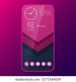 paper texture home screen realistic smartphone user interface, vector design illustration