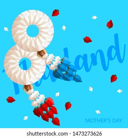 Paper Thai Jasmine Garland Set.Thailand Mother's day. Illustration of Thai art, Color Garland vector Design isolated.-EPS10